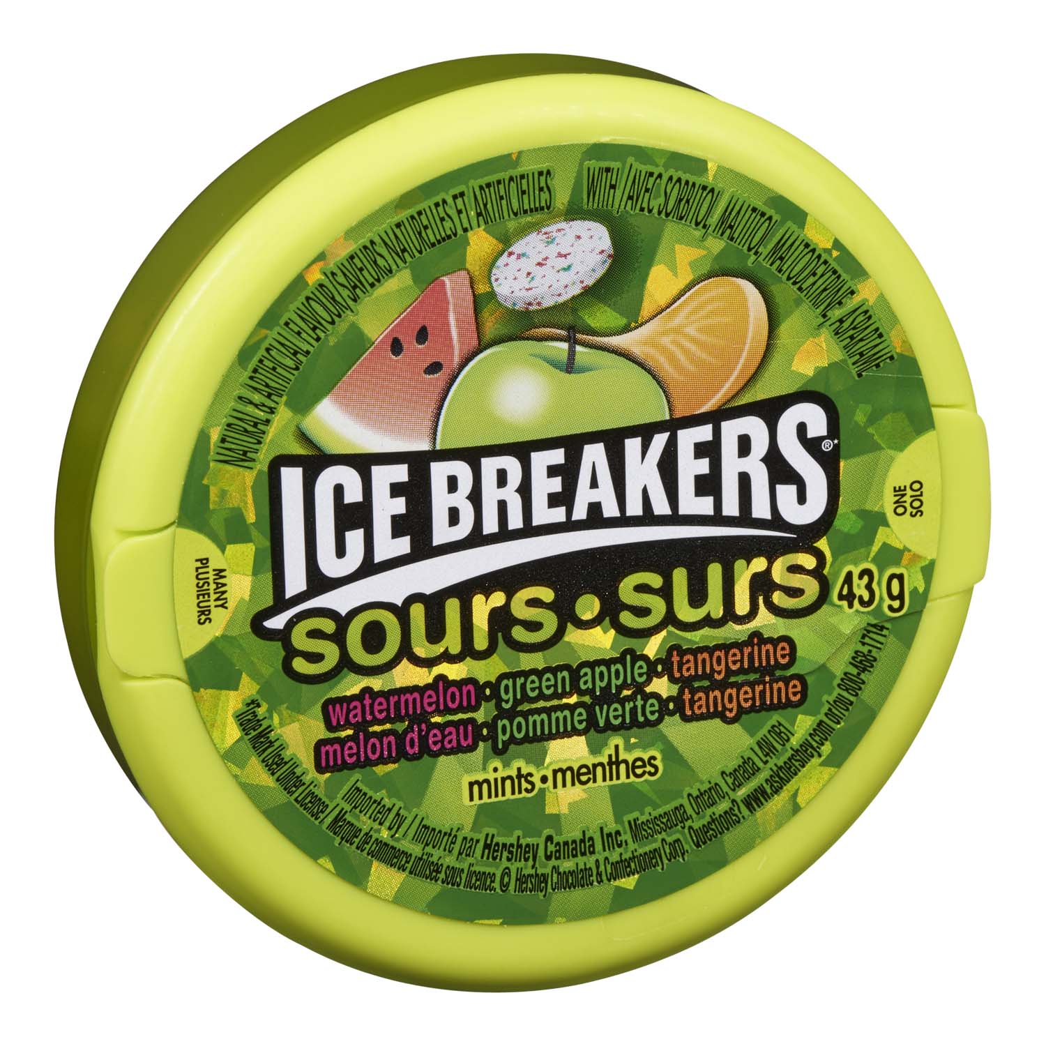 Ice Breakers Sours Mints Watermelon Green Apple Tangerine 43 G 