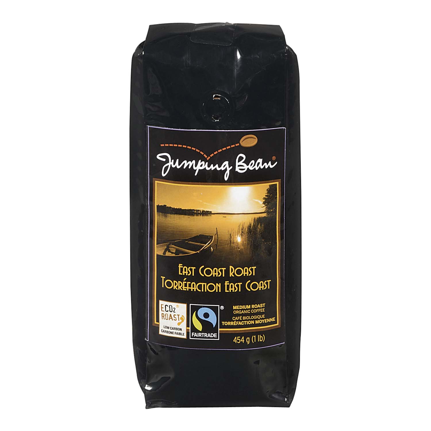 Jumping Bean Organic Whole Bean Coffee Medium Roast East Coast Roast 454 g