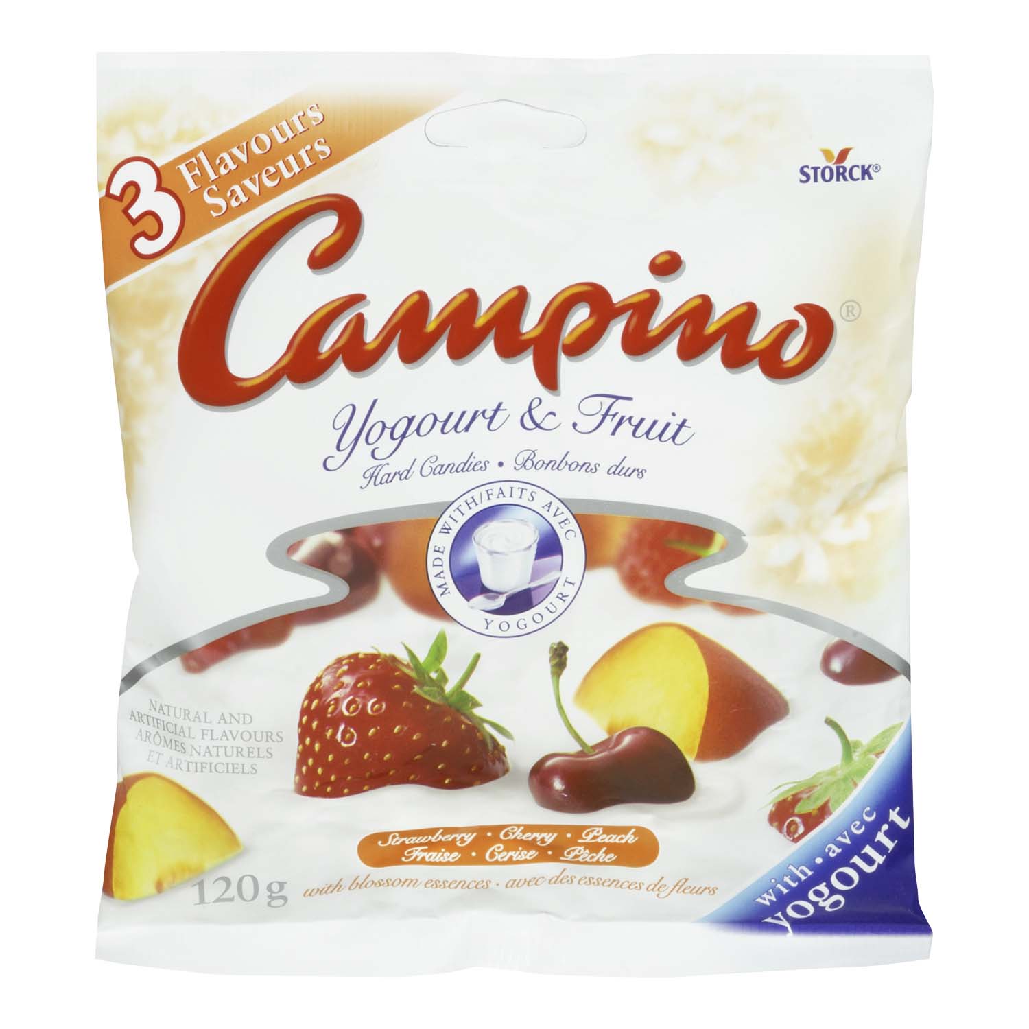 Campino Yogourt & Fruit Hard Candies Strawberry, Cherry, Peach 120 g